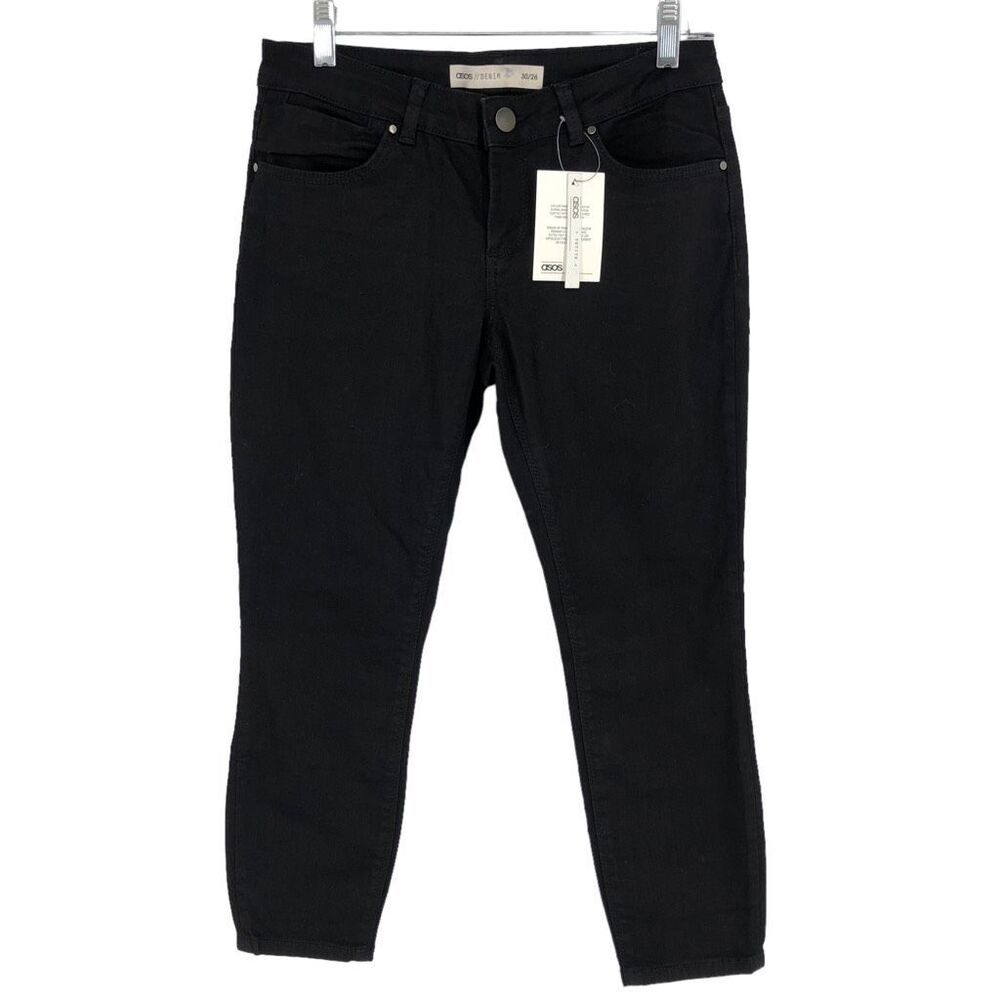 NWT ASOS Women’s Black Solid Skinny Stretch Denim Jeans For Boots Size 30 Emo